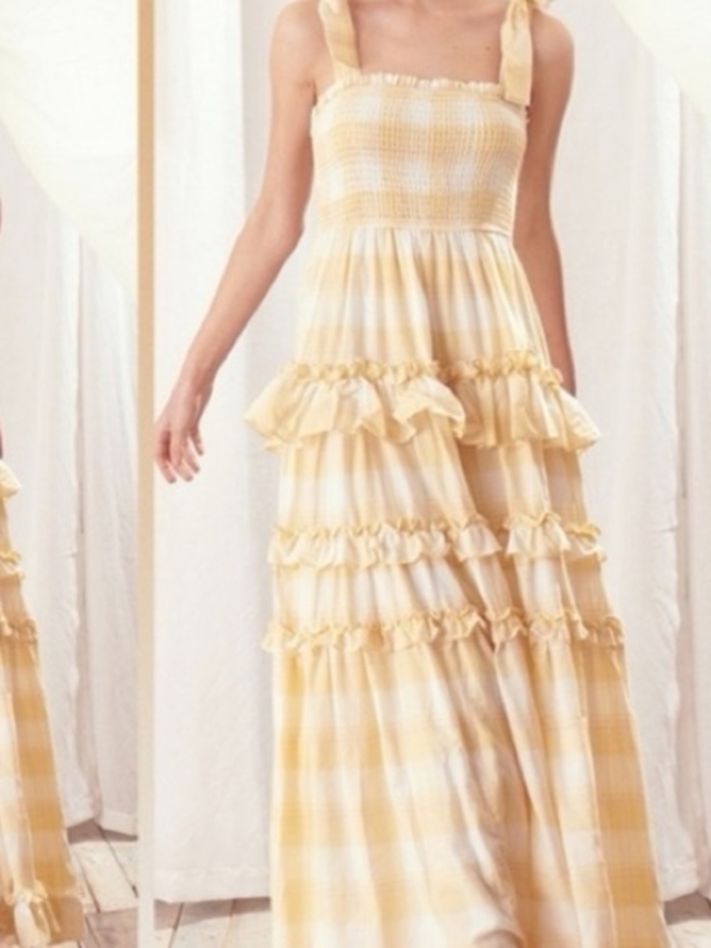 Red Dress Boutique Yellow Plaid Ruffled Maxi Dress